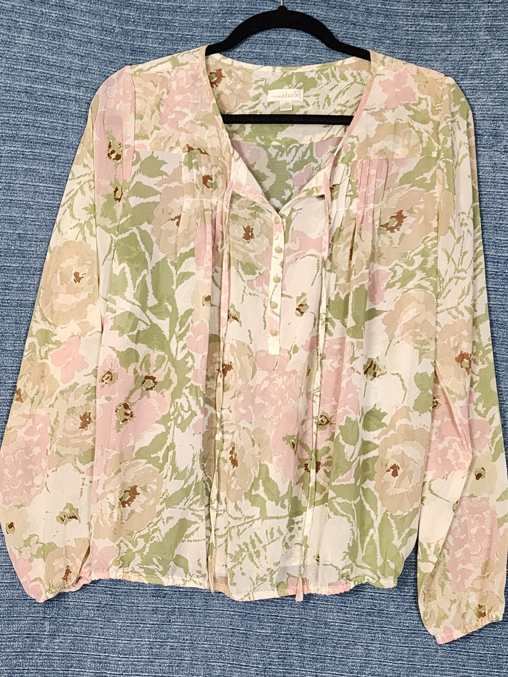 Boho Floral Button-Front Blouse - Pink & Green
